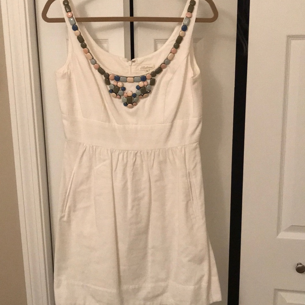 Shoshanna cotton linen dress with decorative neck